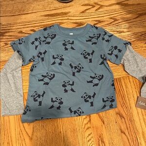 Tea Collection Panda Print Long Sleeve Tee - Blue and Gray